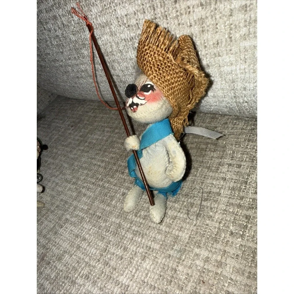 Lot Of 3 Vintage Annalee Mobilitee collectible mouse dolls 1971 Bowling, Fishing